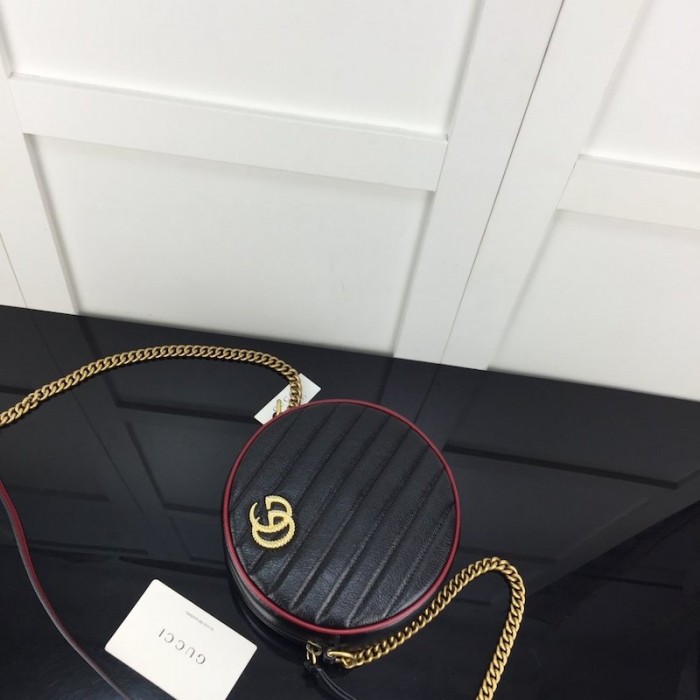 G*u*i gg marmont mini round shoulder bag black / red