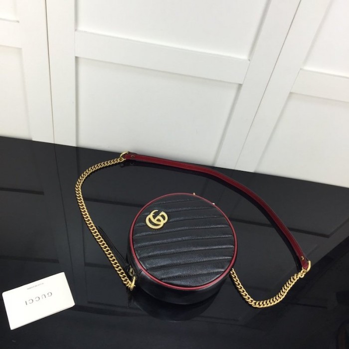 G*u*i gg marmont mini round shoulder bag black / red