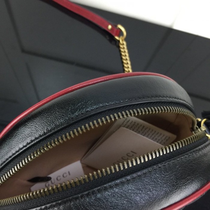 G*u*i gg marmont mini round shoulder bag black / red
