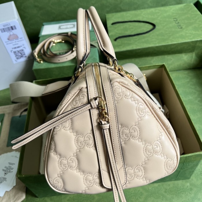 G*u*i gg matelassé leather top handle bag beige 702242