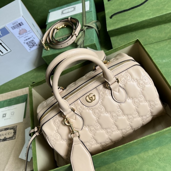 G*u*i gg matelassé leather top handle bag beige 702242