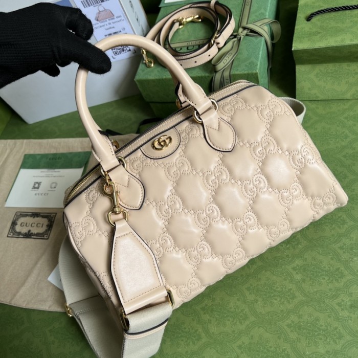 G*u*i gg matelassé leather top handle bag beige 702242