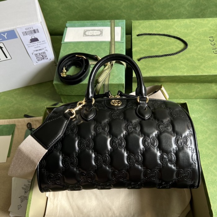 G*u*i gg matelassé leather top handle bag black ‎702242