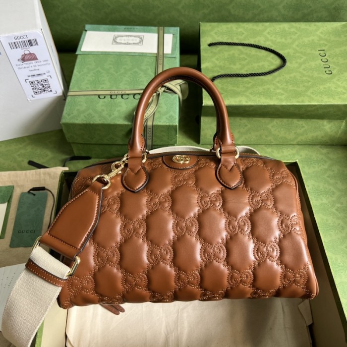 G*u*i gg matelassé leather top handle bag brown ‎702242
