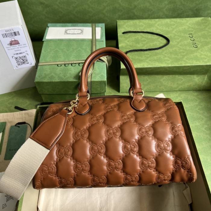 G*u*i gg matelassé leather top handle bag brown 702242