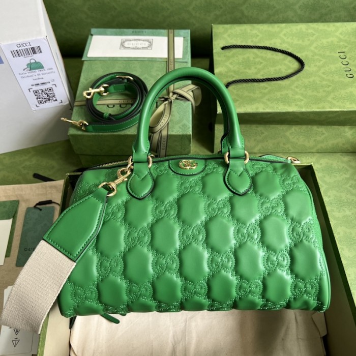 G*u*i gg matelassé leather top handle bag green ‎702242