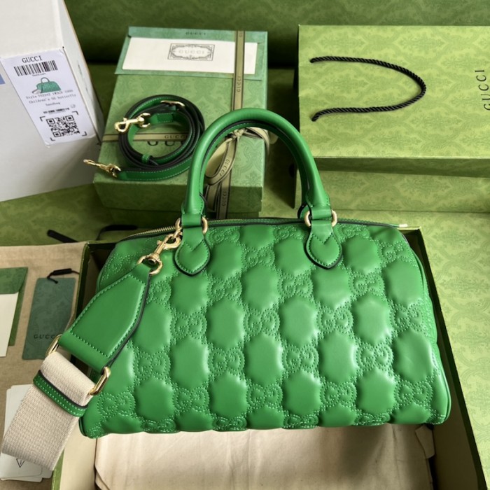 G*u*i gg matelassé leather top handle bag green 702242