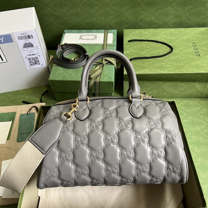 G*u*i gg matelassé leather top handle bag grey 702242