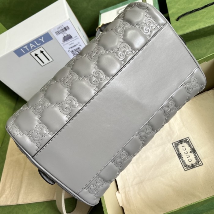 G*u*i gg matelassé leather top handle bag grey 702242