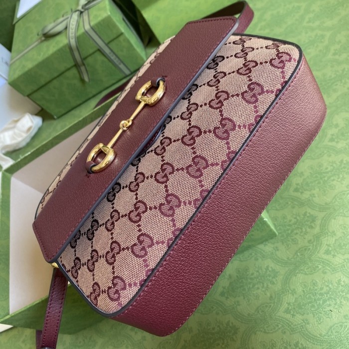 G*u*i horsebit 1955 small bag burgundy gg canvas