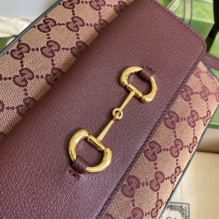 G*u*i horsebit 1955 small bag burgundy gg canvas