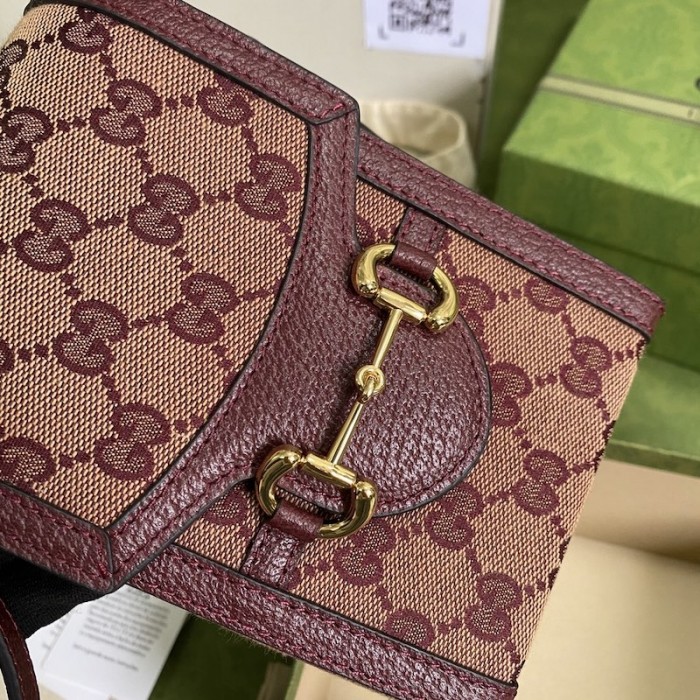 G*u*i horsebit 1955 mini bag burgundy gg canvas 625615
