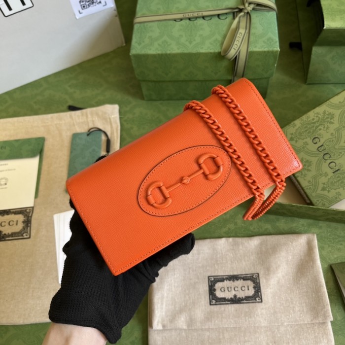 G*u*i horsebit 1955 wallet with chain ‎621892 orange
