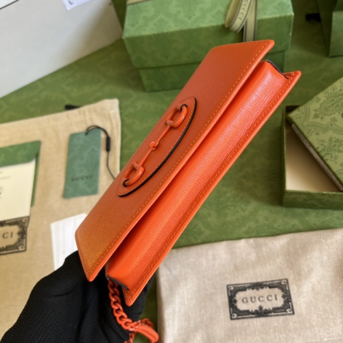 G*u*i horsebit 1955 wallet with chain 621892 orange
