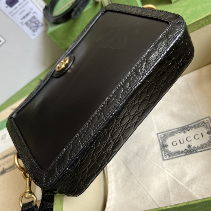 G*u*i crocodile shoulder bag with double g black 710861