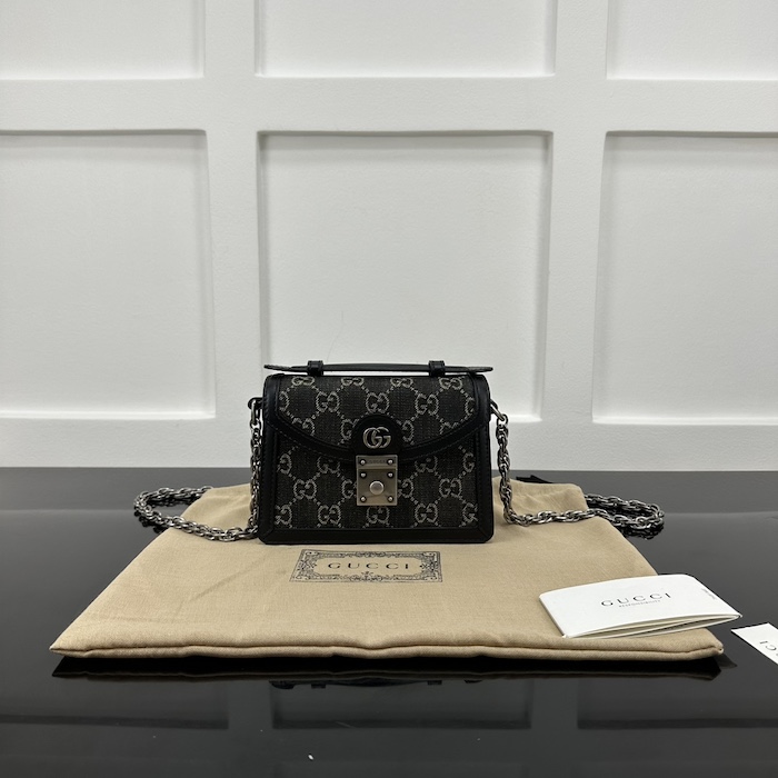 G*u*i ophidia gg mini shoulder bag black gg denim ‎696180