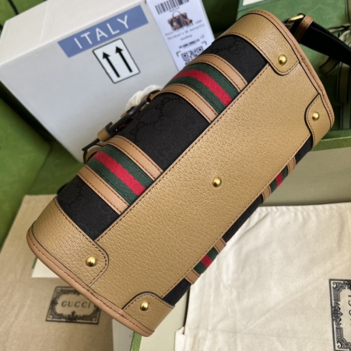G*u*i small top handle bag with double g 715772 brown w/ canvas