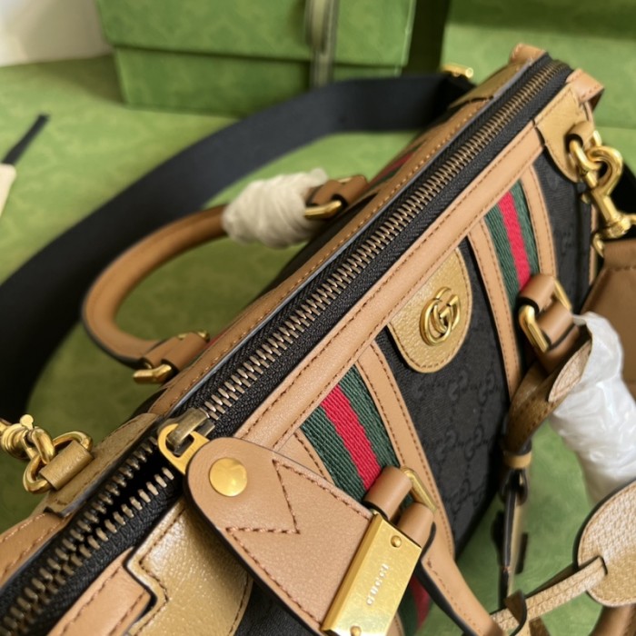 G*u*i small top handle bag with double g 715772 brown w/ canvas