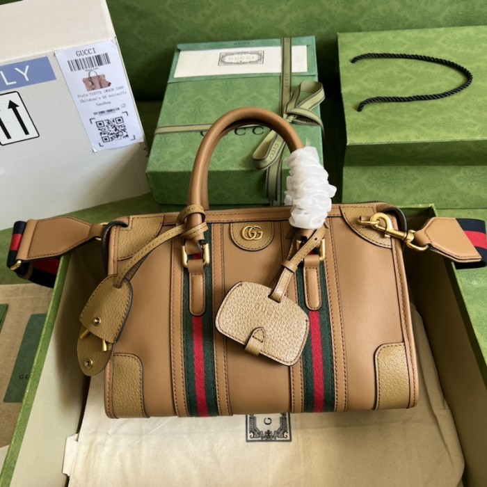 G*u*i small top handle bag with double g ‎715772 brown