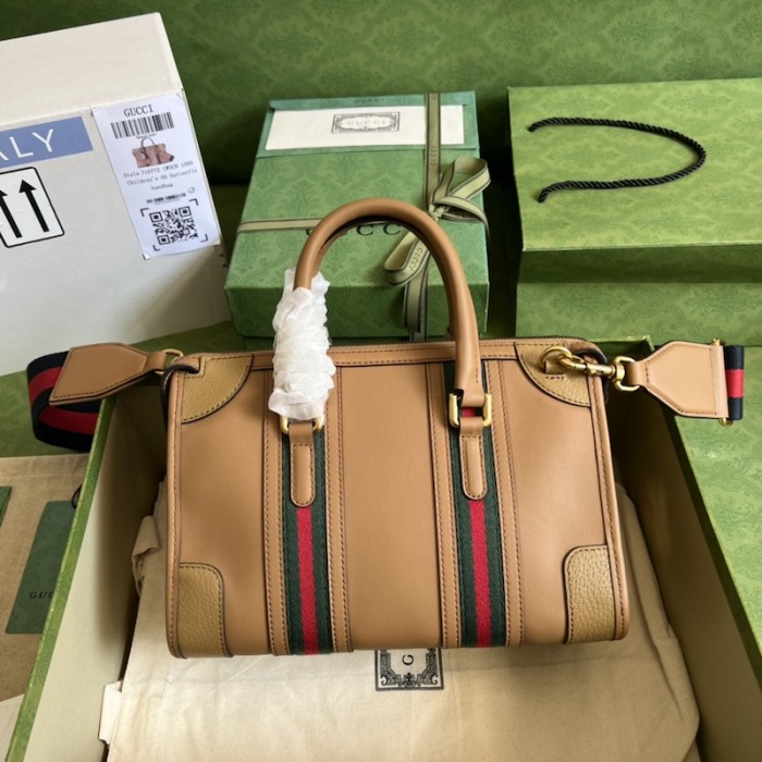 G*u*i small top handle bag with double g 715772 brown