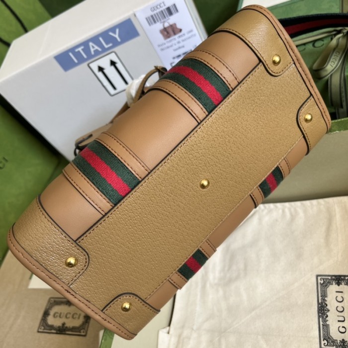 G*u*i small top handle bag with double g 715772 brown