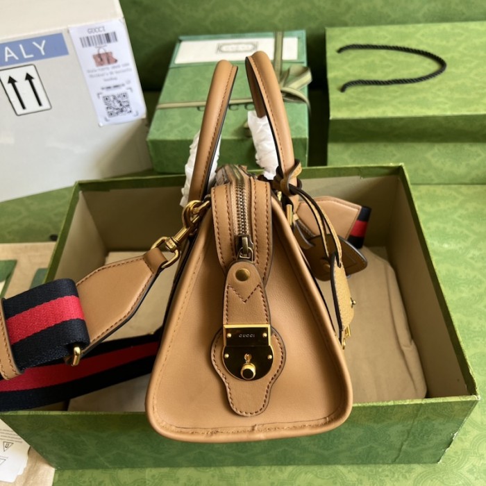 G*u*i small top handle bag with double g 715772 brown