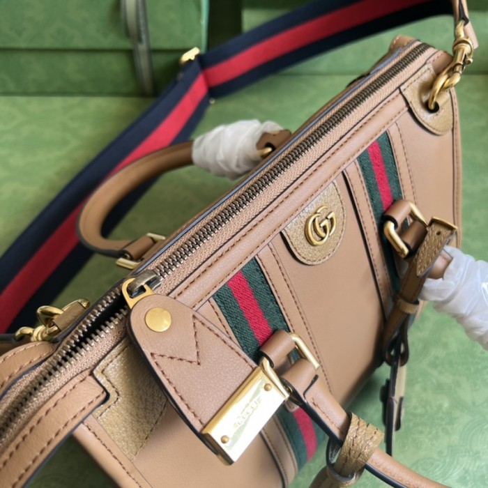 G*u*i small top handle bag with double g 715772 brown