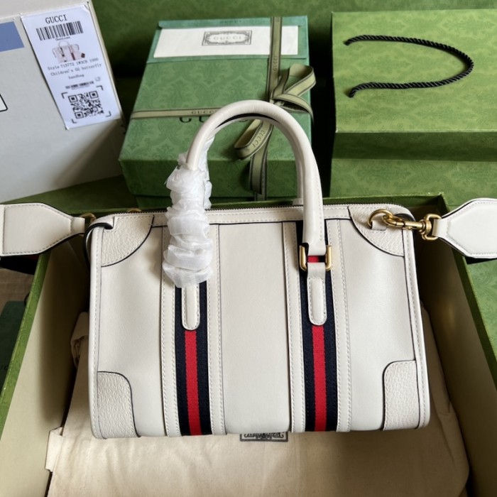 G*u*i small top handle bag with double g 715772 white
