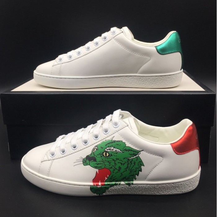 G*u*i men''s ace embroidered sneaker with wolf