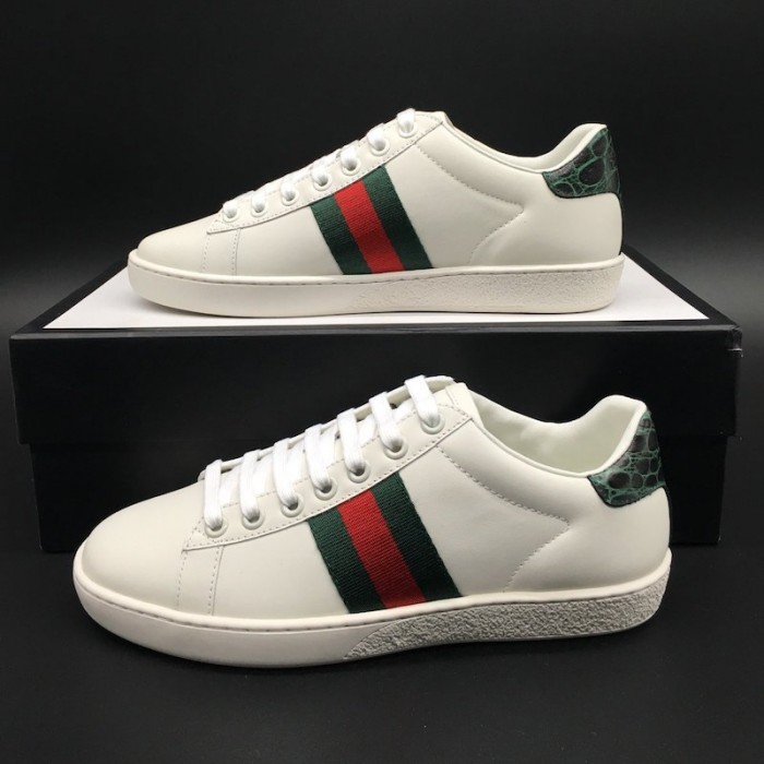 G*u*i men''s ace leather sneaker with green crocodile