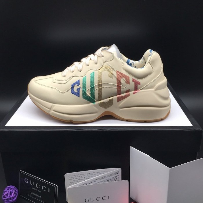 G*u*i rhyton leather sneaker with rainbow logo print