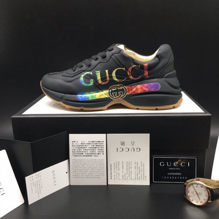 G*u*i rhyton leather sneaker with G*u*i logo