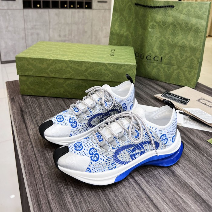 G*u*i run sneaker white and blue gg technical knit fabric