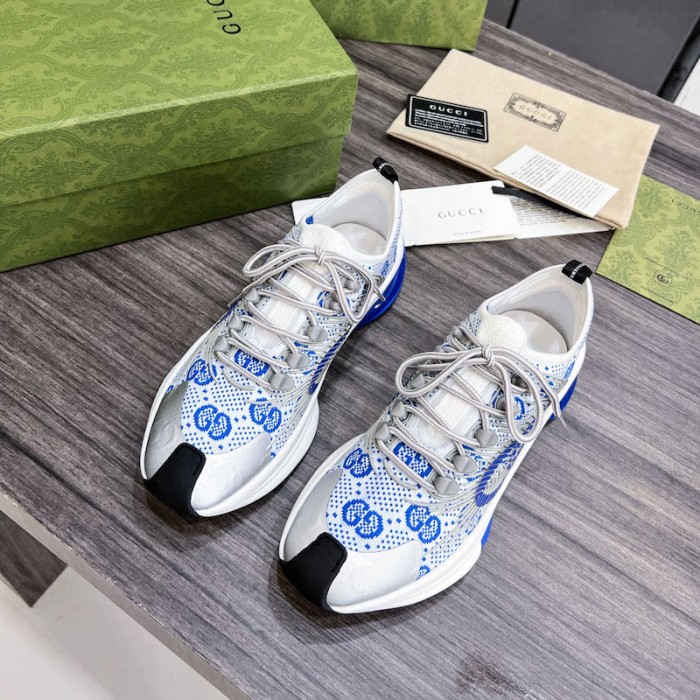 G*u*i run sneaker white and blue gg technical knit fabric