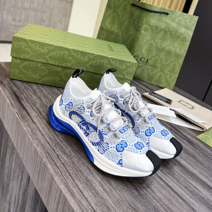 G*u*i run sneaker white and blue gg technical knit fabric