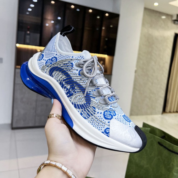 G*u*i run sneaker white and blue gg technical knit fabric
