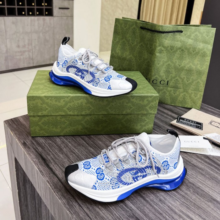 G*u*i run sneaker white and blue gg technical knit fabric