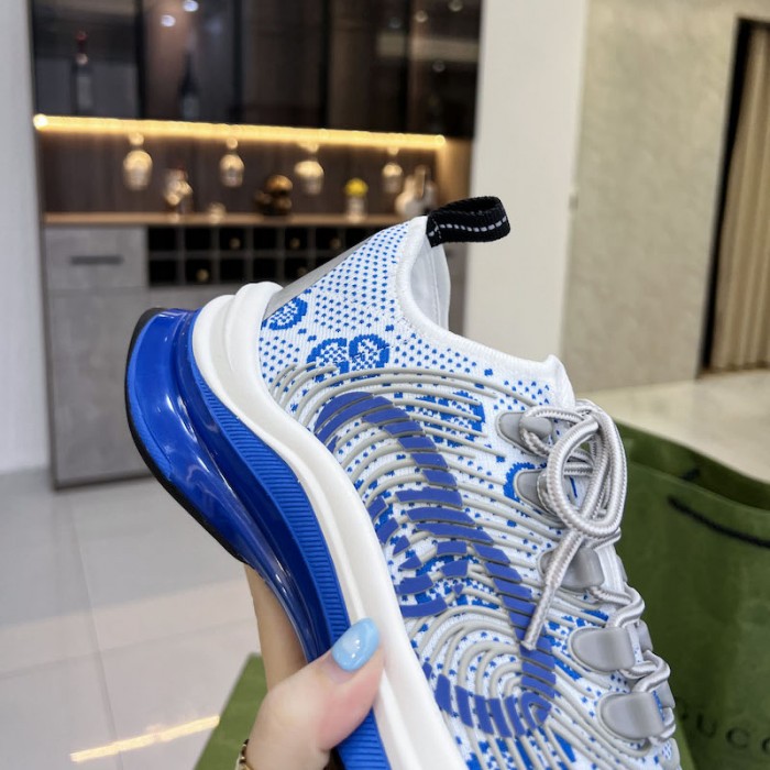 G*u*i run sneaker white and blue gg technical knit fabric