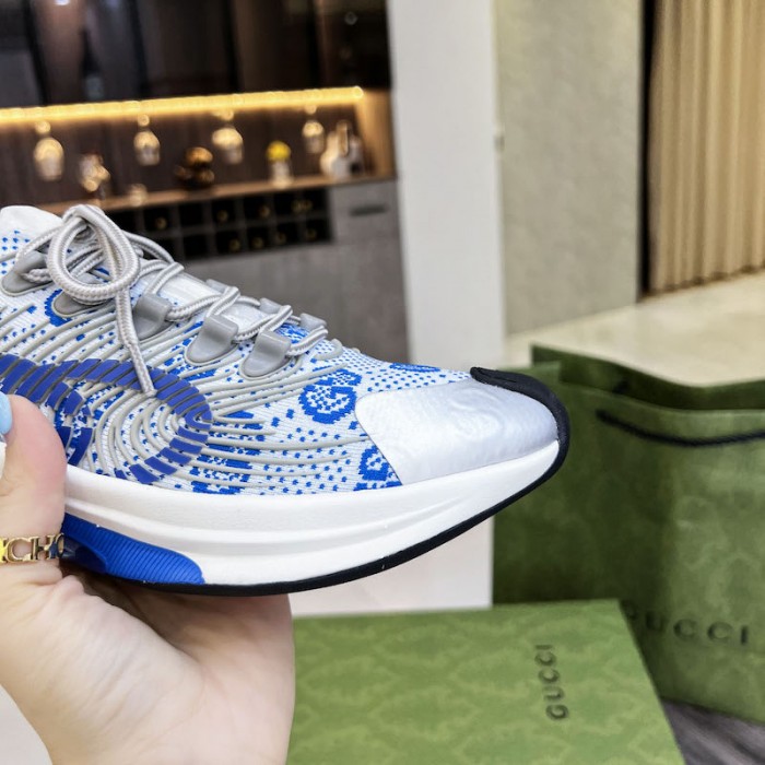 G*u*i run sneaker white and blue gg technical knit fabric
