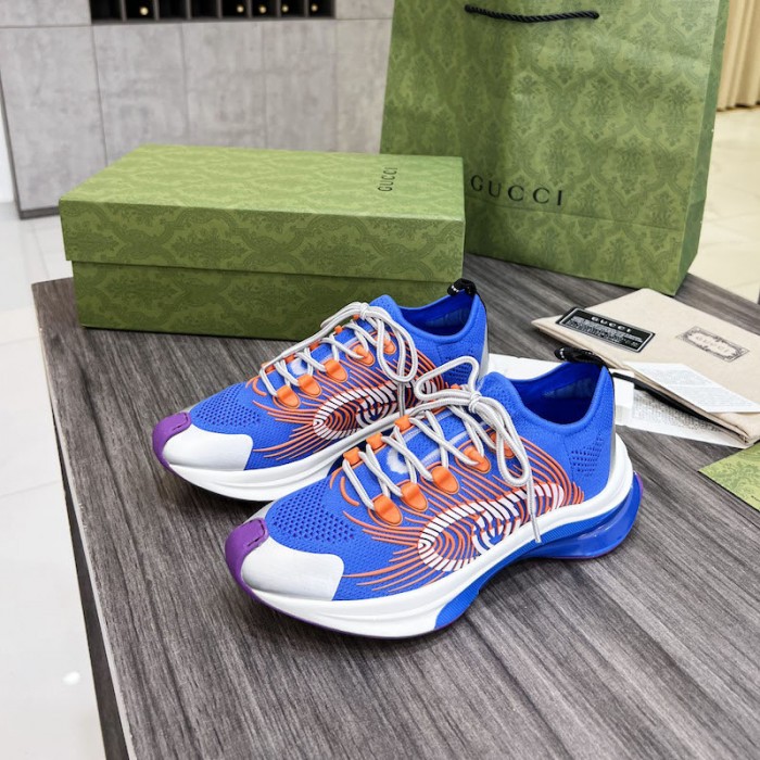 G*u*i run sneaker blue and orange gg technical knit fabric