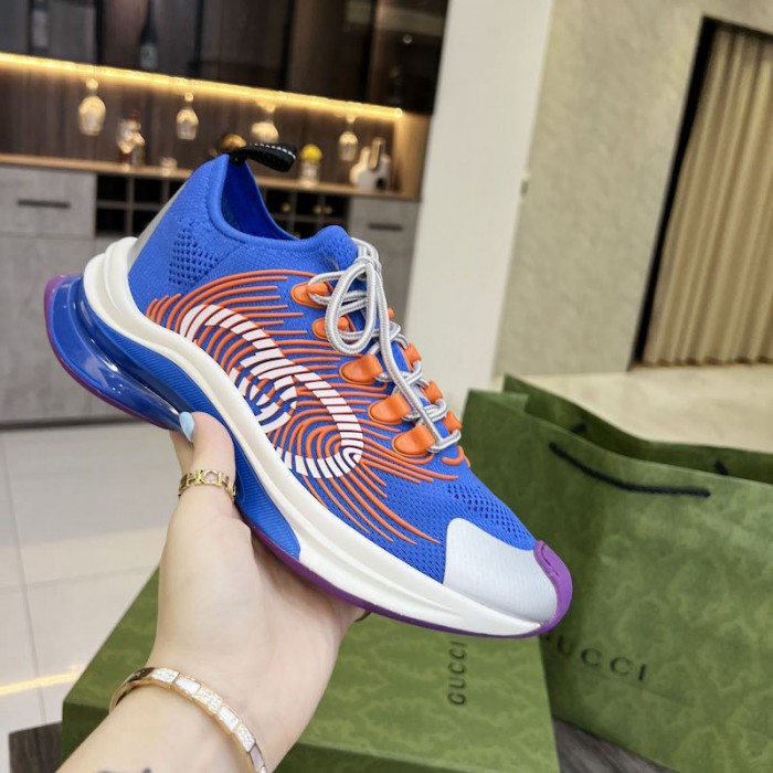 G*u*i run sneaker blue and orange gg technical knit fabric
