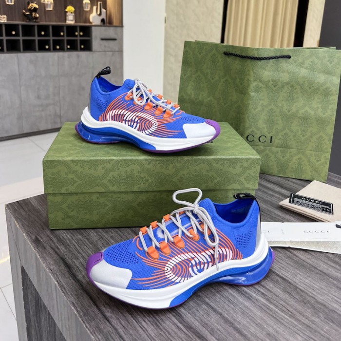G*u*i run sneaker blue and orange gg technical knit fabric