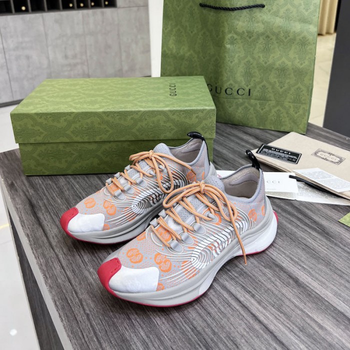 G*u*i run sneaker grey and orange gg technical knit fabric