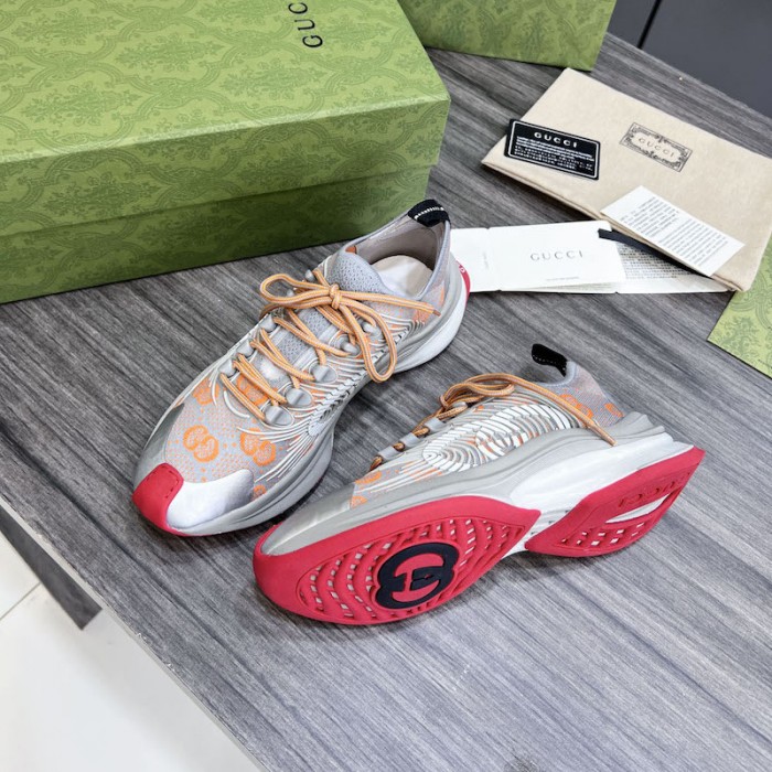 G*u*i run sneaker grey and orange gg technical knit fabric