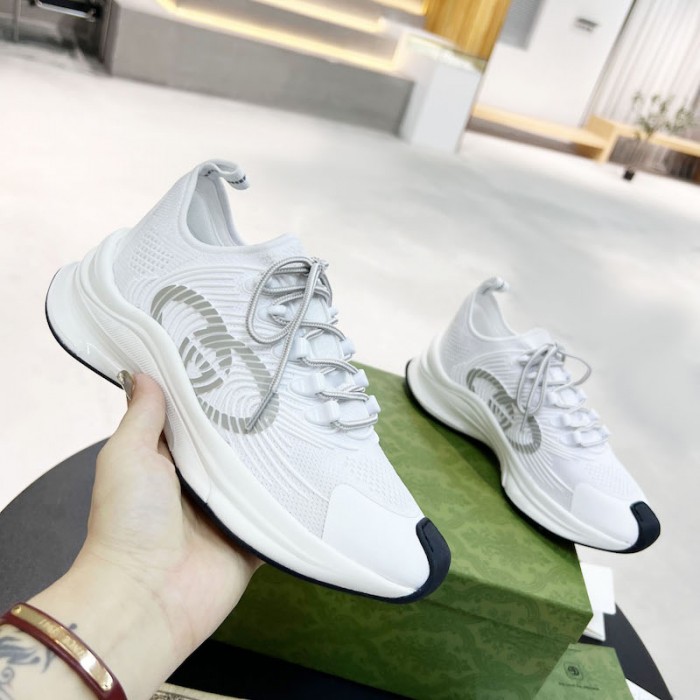 G*u*i run sneaker white technical knit fabric