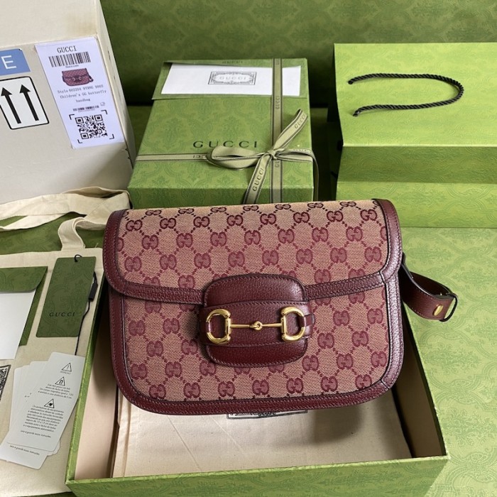 G*u*i horsebit 1955 small bag burgundy gg canvas
