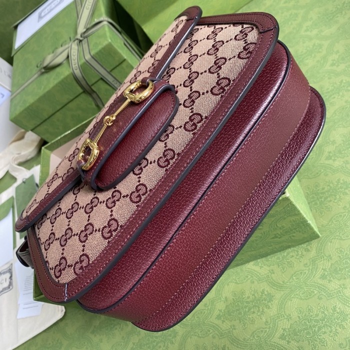 G*u*i horsebit 1955 small bag burgundy gg canvas