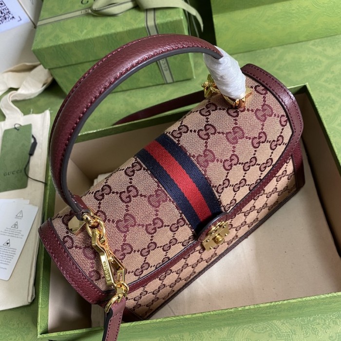 G*u*i ophidia small top handle bag with web burgundy gg