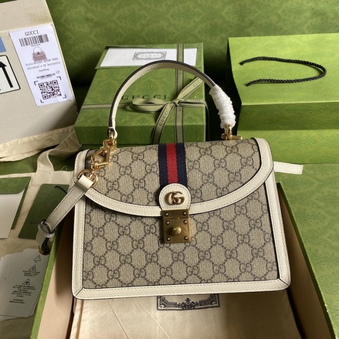 G*u*i ophidia small top handle bag with web white ‎651055