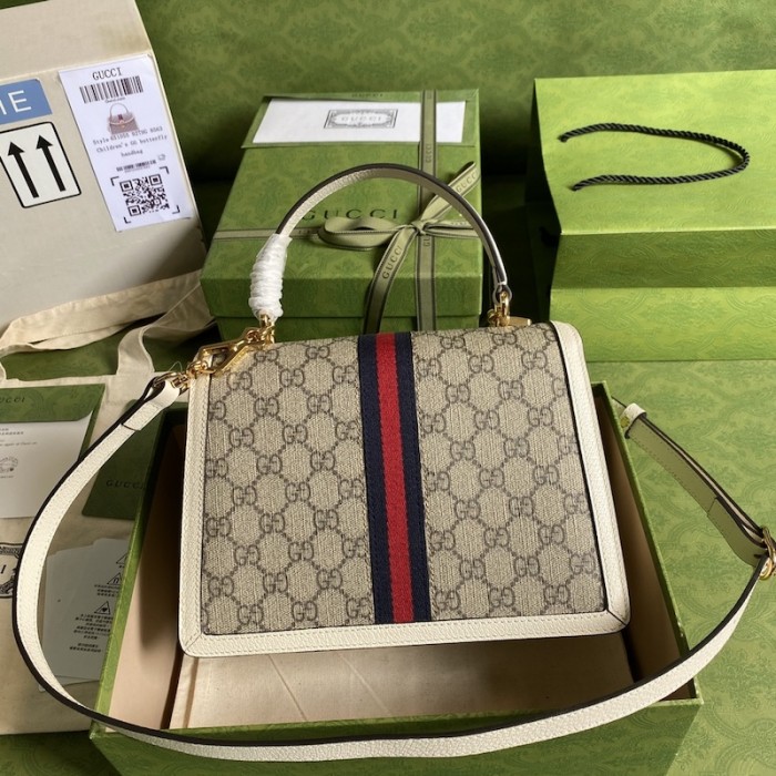 G*u*i ophidia small top handle bag with web white 651055